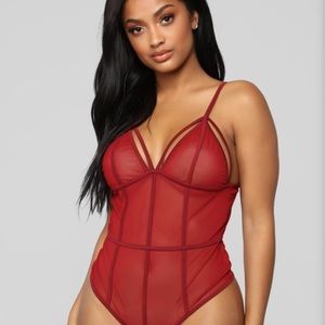Fashion Nova Minimalistic Bodysuit in Burgundy.